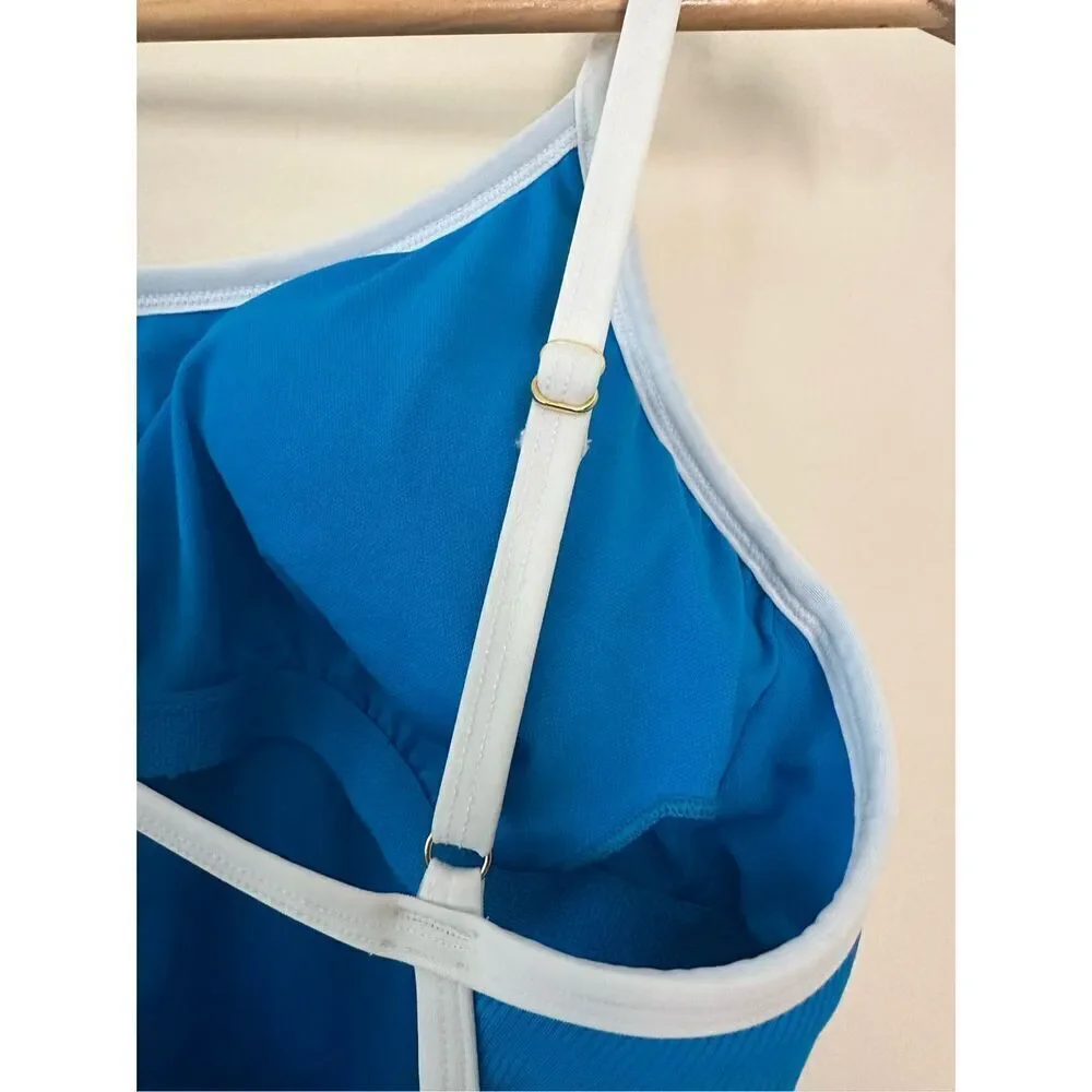 🌸 Shade and Shore Blue and White Ribbed Strappy Back Swimsuit Size Large